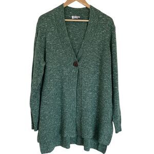 Denim & Company Womens Long Line One Button Cardigan‎ XL Heathered Green LS